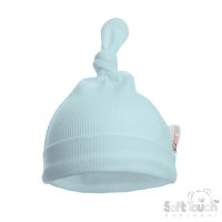 H4500-B: Blue Ribbed Knot Hat (0-6 Months)